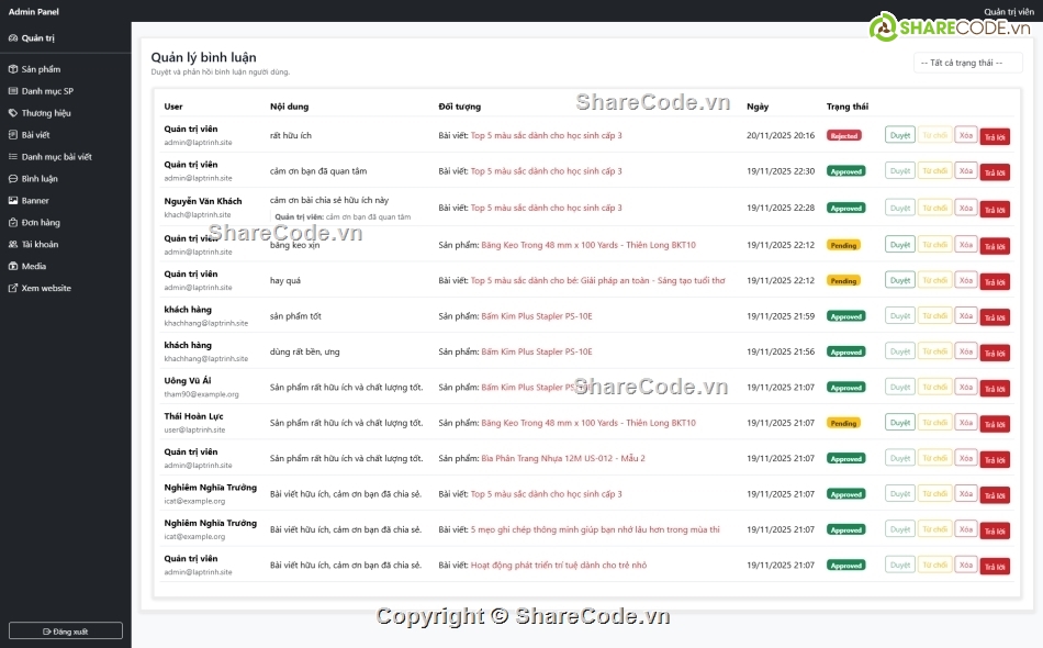 văn phòng phẩm,laravel,web thương mại điện tử,tm